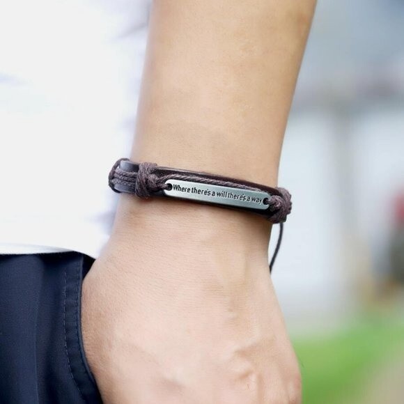 Men's Faux Leather WHERE THERE'S A WILL THERE'S A WAY Adjustable Wrist Cuff NEW - Picture 3 of 5